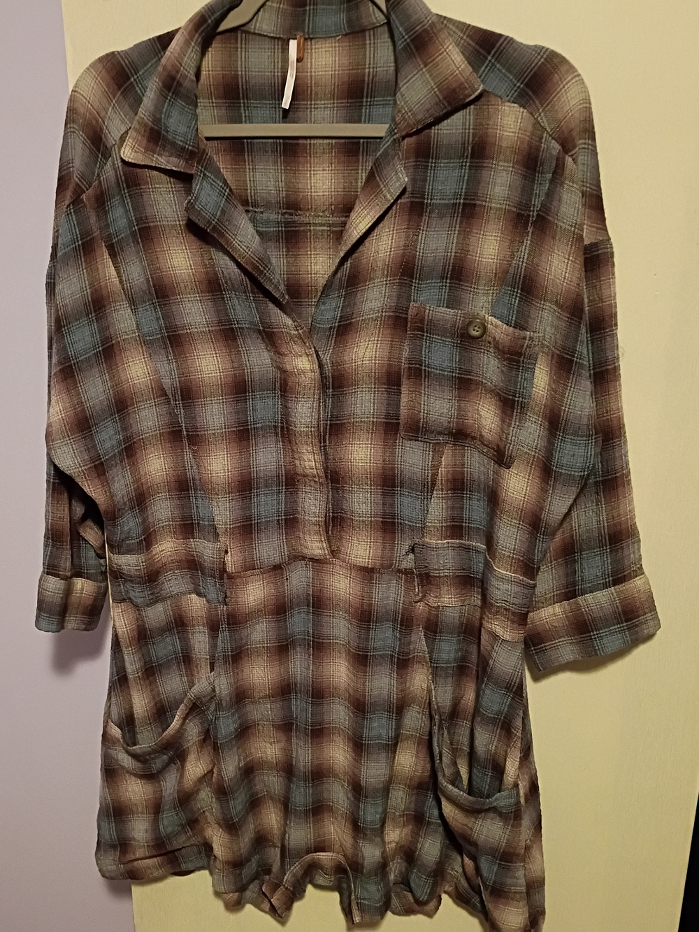 free people Plaid Collared Romper with Pockets Long Sleeve Size S